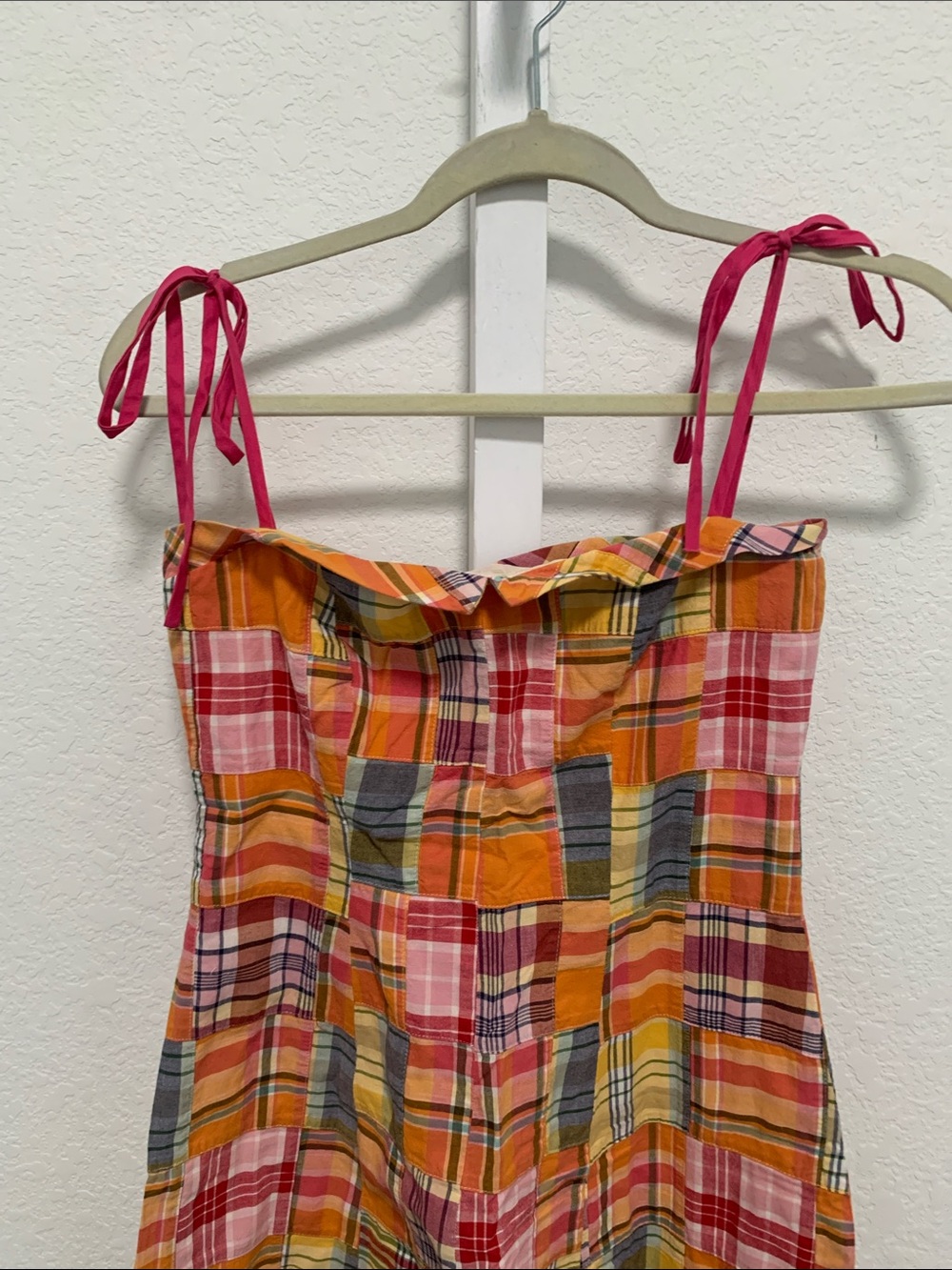 Vintage Ralph Lauren Patchwork Plaid Cotton Mini Dress - Pink, Orange & Blue - Picture 3 of 8